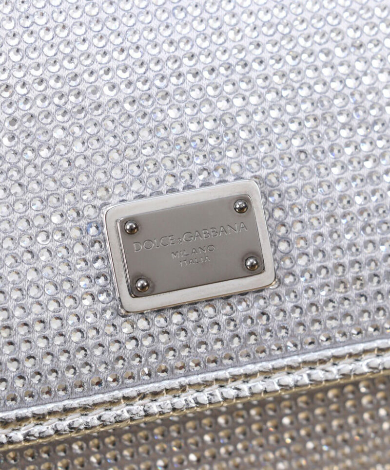 Dolce Gabbana Satin Sicily Bag With Fusible Rhinestones Silver