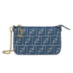Fendi denim-effect FF Jacquard Charm Pouch With 8BS073 Blue