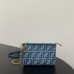 Fendi denim-effect FF Jacquard Charm Pouch With 8BS073 Blue