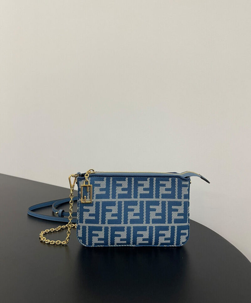 Fendi denim-effect FF Jacquard Charm Pouch With 8BS073 Blue
