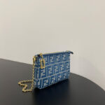 Fendi denim-effect FF Jacquard Charm Pouch With 8BS073 Blue