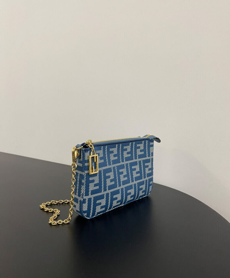 Fendi denim-effect FF Jacquard Charm Pouch With 8BS073 Blue