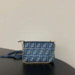 Fendi denim-effect FF Jacquard Charm Pouch With 8BS073 Blue