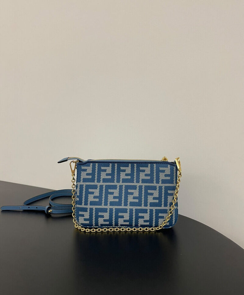 Fendi denim-effect FF Jacquard Charm Pouch With 8BS073 Blue