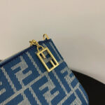 Fendi denim-effect FF Jacquard Charm Pouch With 8BS073 Blue