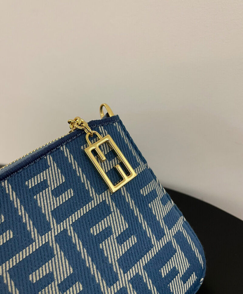Fendi denim-effect FF Jacquard Charm Pouch With 8BS073 Blue