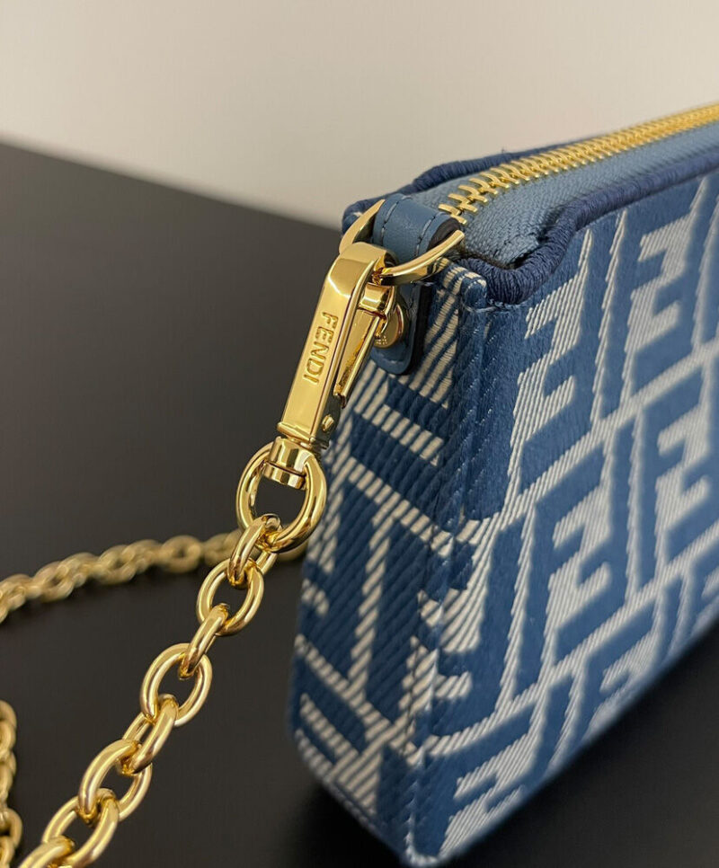 Fendi denim-effect FF Jacquard Charm Pouch With 8BS073 Blue