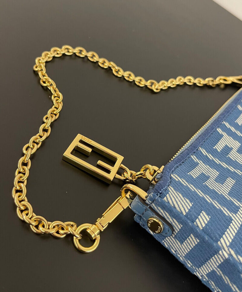 Fendi denim-effect FF Jacquard Charm Pouch With 8BS073 Blue