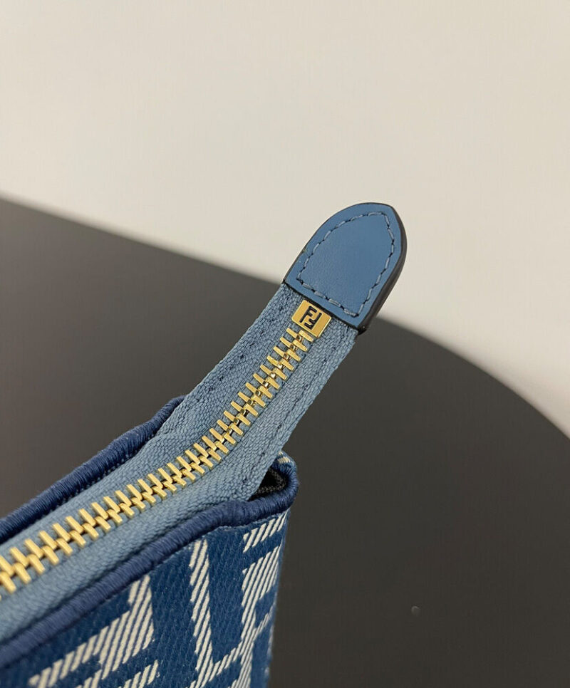 Fendi denim-effect FF Jacquard Charm Pouch With 8BS073 Blue