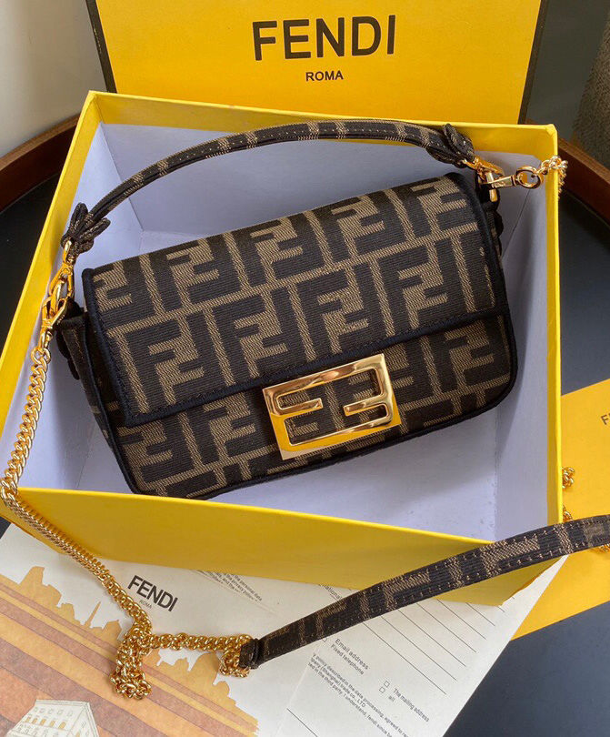 Fendi Mini Baguette Fabric Bag 8BS0171 Coffee