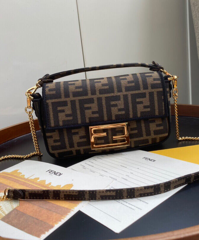 Fendi Mini Baguette Fabric Bag 8BS0171 Coffee