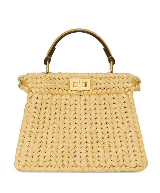 Fendi Sand Leather And Interlaced Fibre Bag 8BN335 Apricot