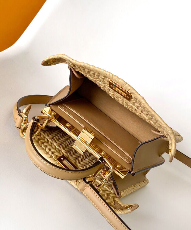 Fendi Sand Leather And Interlaced Fibre Bag 8BN335 Apricot