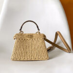 Fendi Sand Leather And Interlaced Fibre Bag 8BN335 Apricot