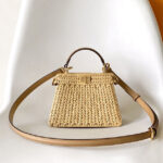 Fendi Sand Leather And Interlaced Fibre Bag 8BN335 Apricot