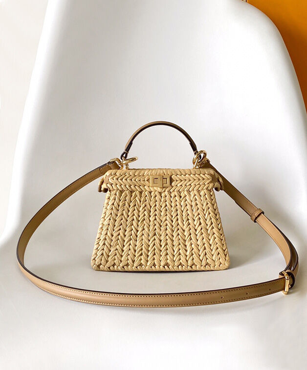 Fendi Sand Leather And Interlaced Fibre Bag 8BN335 Apricot