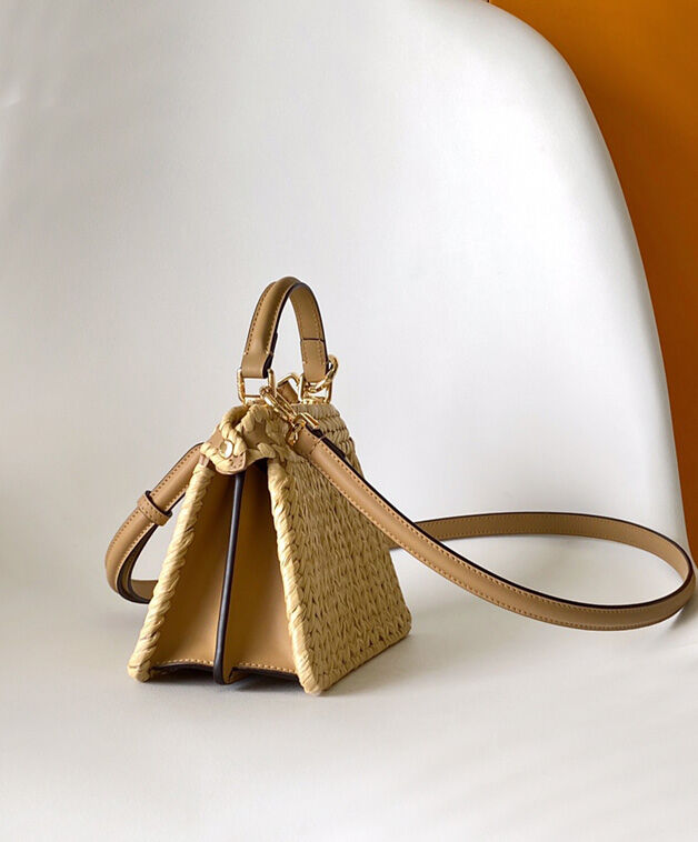 Fendi Sand Leather And Interlaced Fibre Bag 8BN335 Apricot