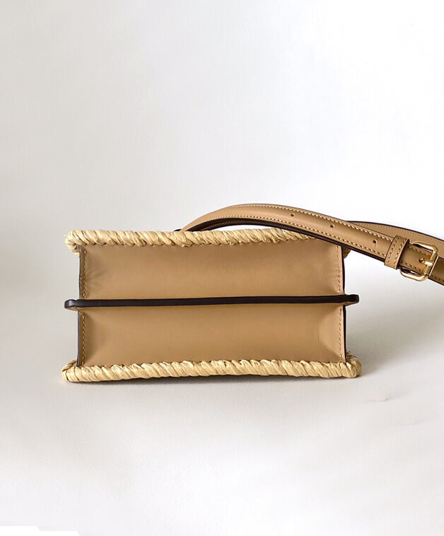 Fendi Sand Leather And Interlaced Fibre Bag 8BN335 Apricot