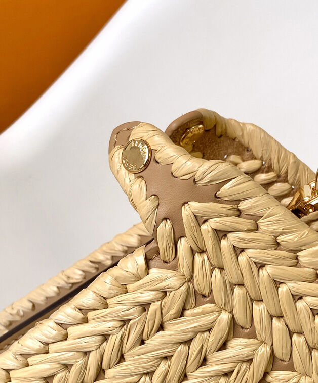 Fendi Sand Leather And Interlaced Fibre Bag 8BN335 Apricot