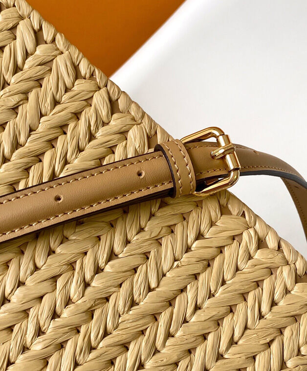 Fendi Sand Leather And Interlaced Fibre Bag 8BN335 Apricot