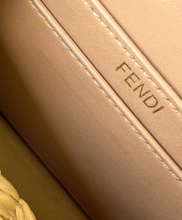Fendi Sand Leather And Interlaced Fibre Bag 8BN335 Apricot