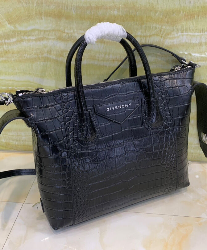 Givenchy Small Antigona Soft Bag In Crocodile Effect Leather Black