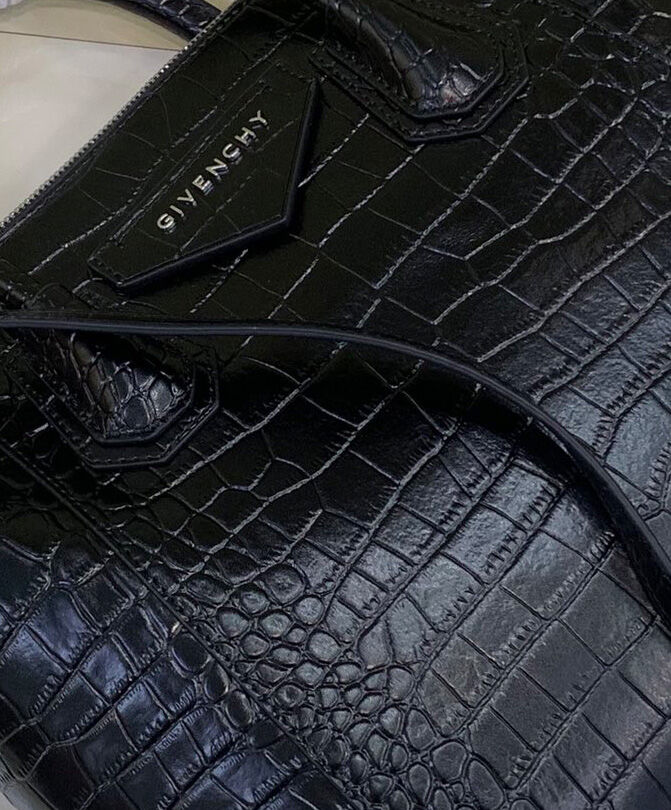 Givenchy Small Antigona Soft Bag In Crocodile Effect Leather Black