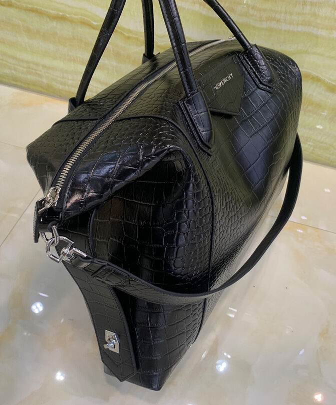 Givenchy Medium Antigona Soft Bag In Crocodile Effect Leather Black