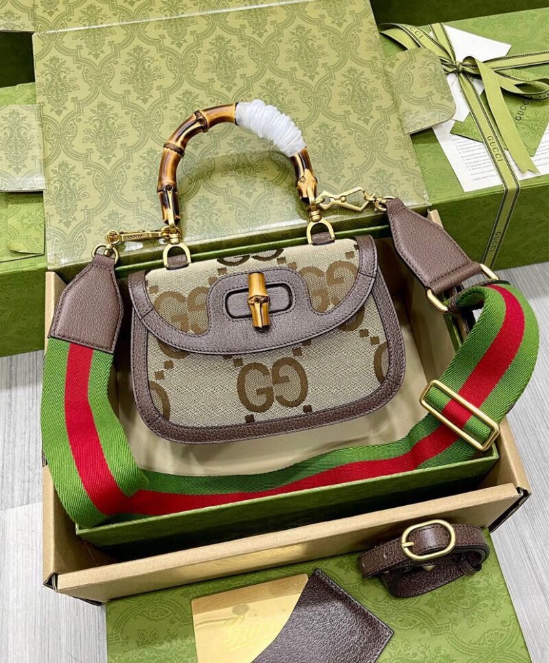 Gucci Small Jumbo GG Bag With Bamboo 675797 Dark Coffee