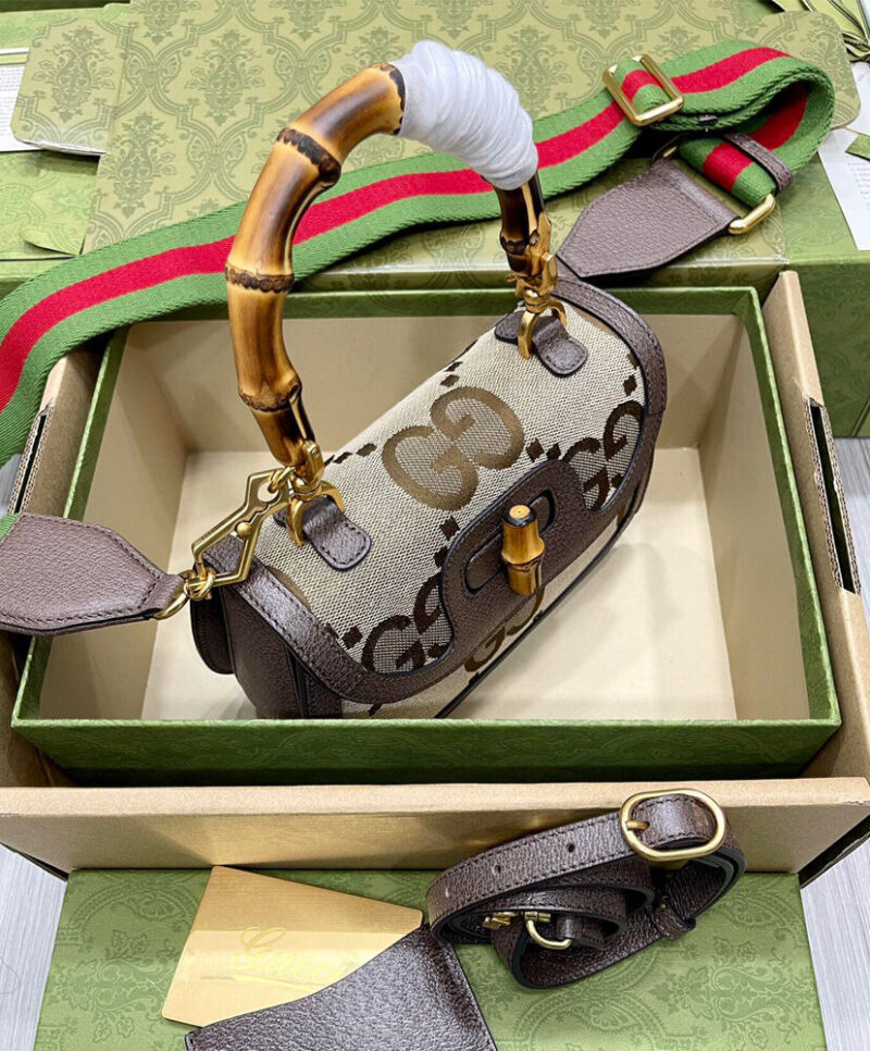Gucci Small Jumbo GG Bag With Bamboo 675797 Dark Coffee