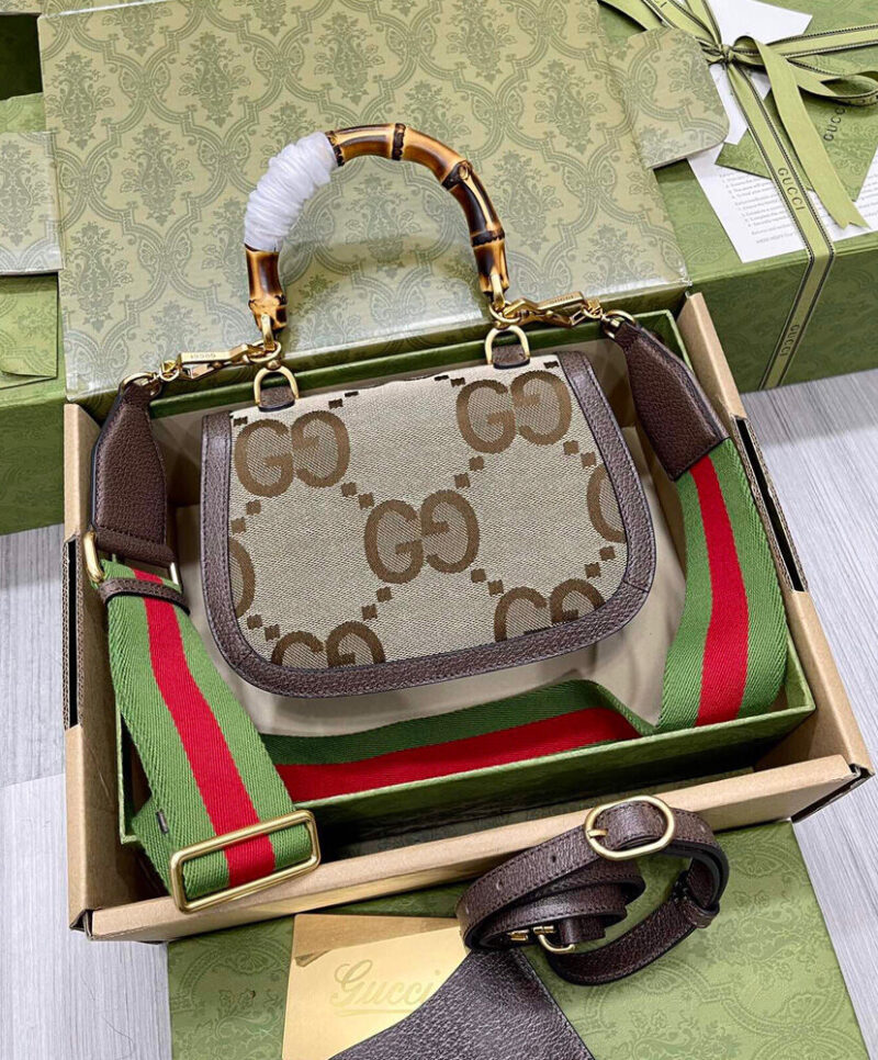 Gucci Small Jumbo GG Bag With Bamboo 675797 Dark Coffee