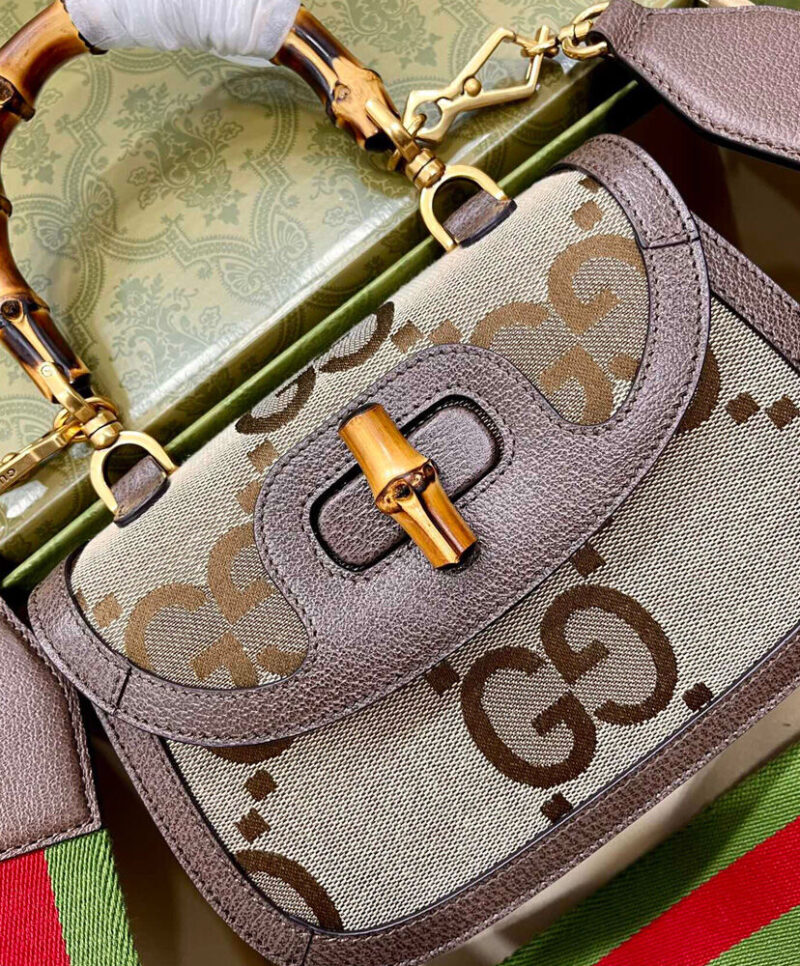 Gucci Small Jumbo GG Bag With Bamboo 675797 Dark Coffee