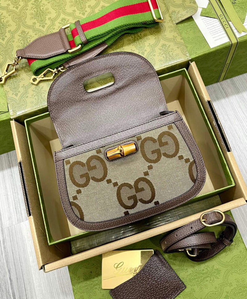 Gucci Small Jumbo GG Bag With Bamboo 675797 Dark Coffee