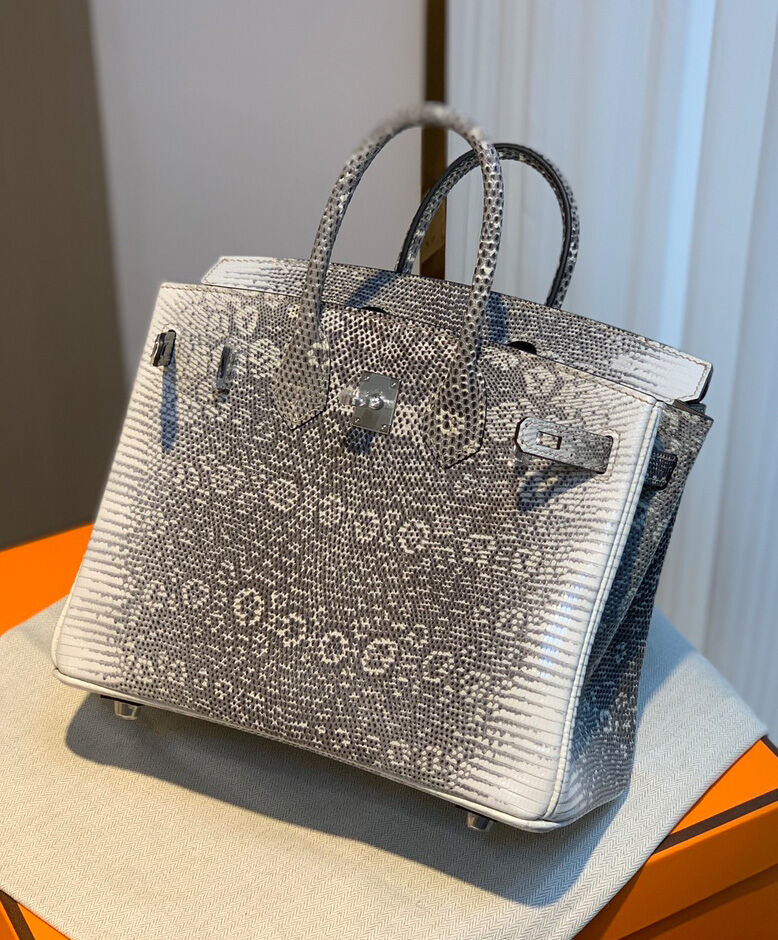 Hermes Birkin 25 Ombre Lizard Palladium Hardware Cream