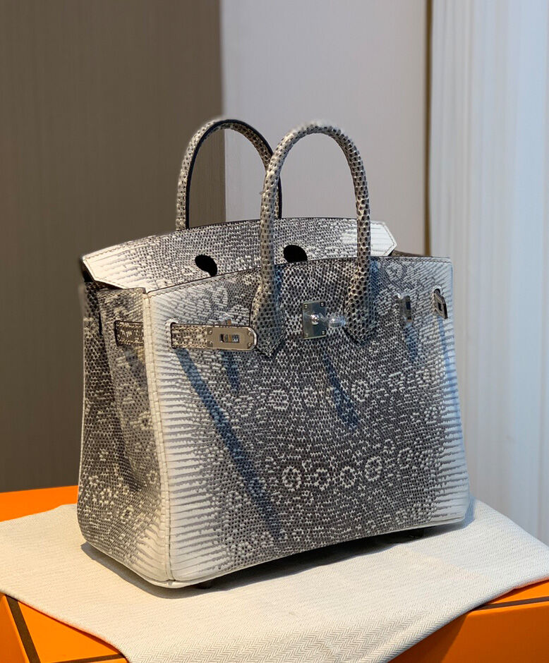 Hermes Birkin 25 Ombre Lizard Palladium Hardware Cream
