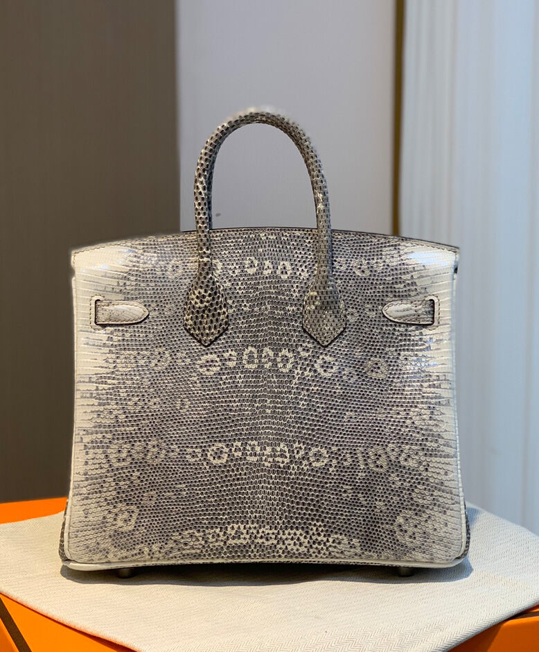 Hermes Birkin 25 Ombre Lizard Palladium Hardware Cream