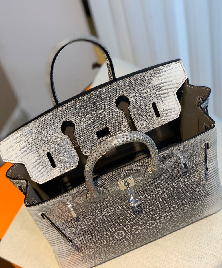 Hermes Birkin 25 Ombre Lizard Palladium Hardware Cream