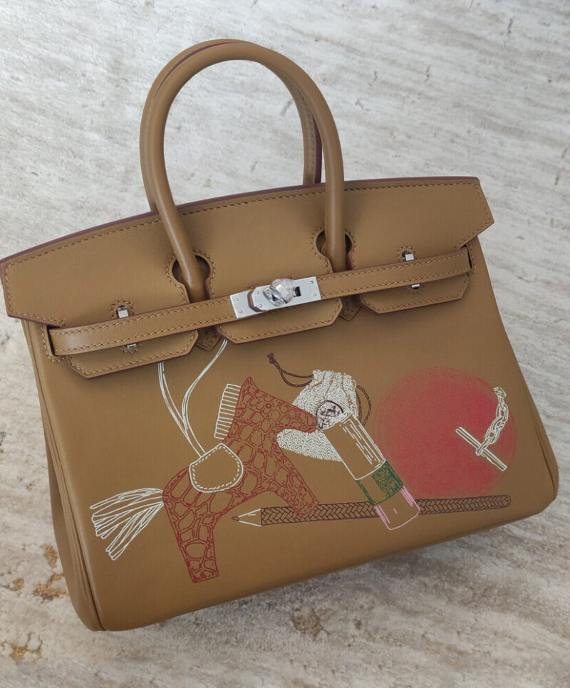 Hermes Birkin 25 In & Out Biscuit Swift Palladium Hardware Coffee