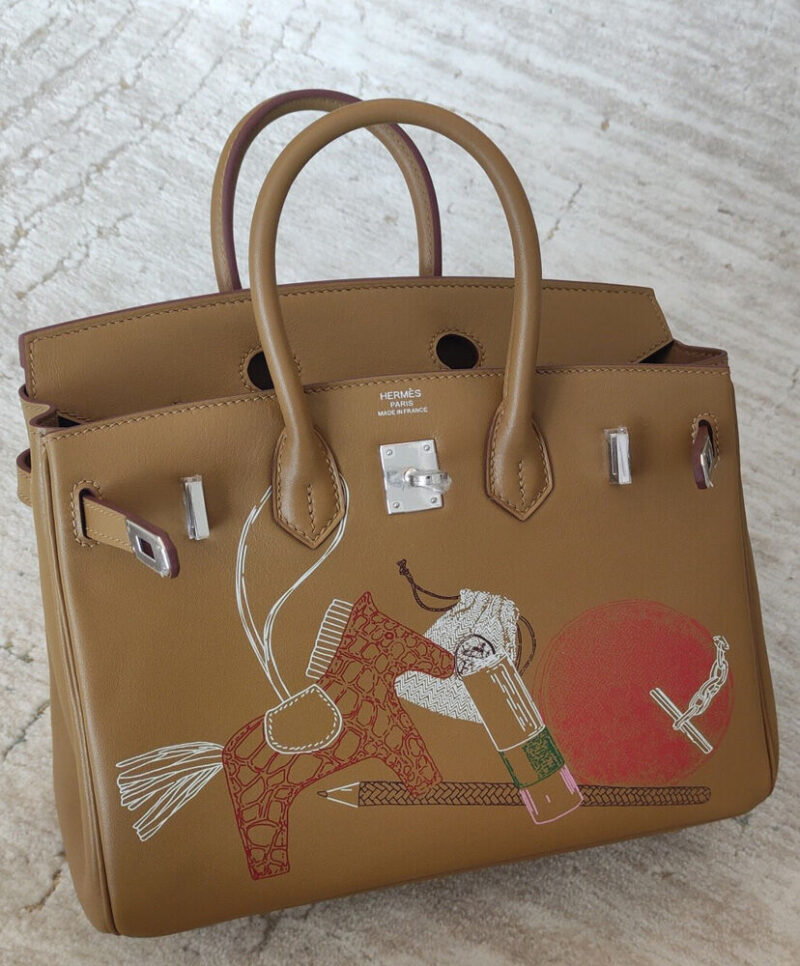 Hermes Birkin 25 In & Out Biscuit Swift Palladium Hardware Coffee