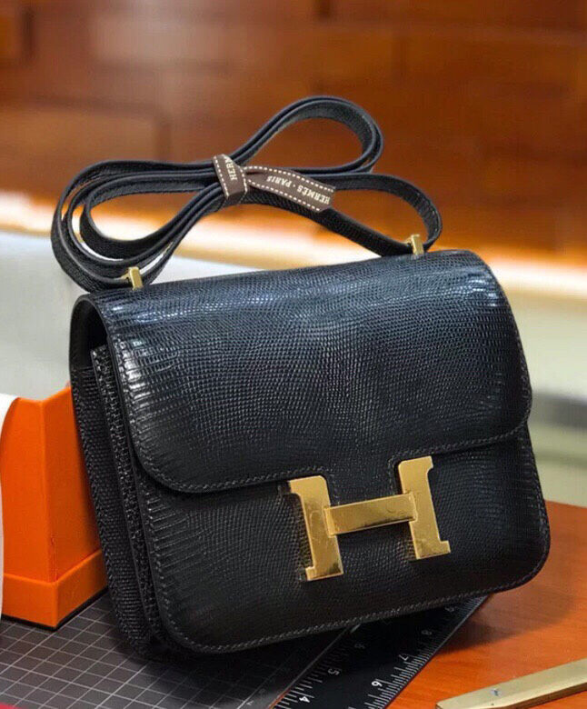 Hermes Constance Mini Lizard Skin Black