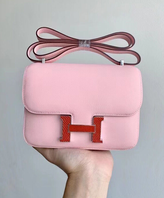 Hermes Constance 18 Mini Bag Swift Leather Lizard Buckle Pink