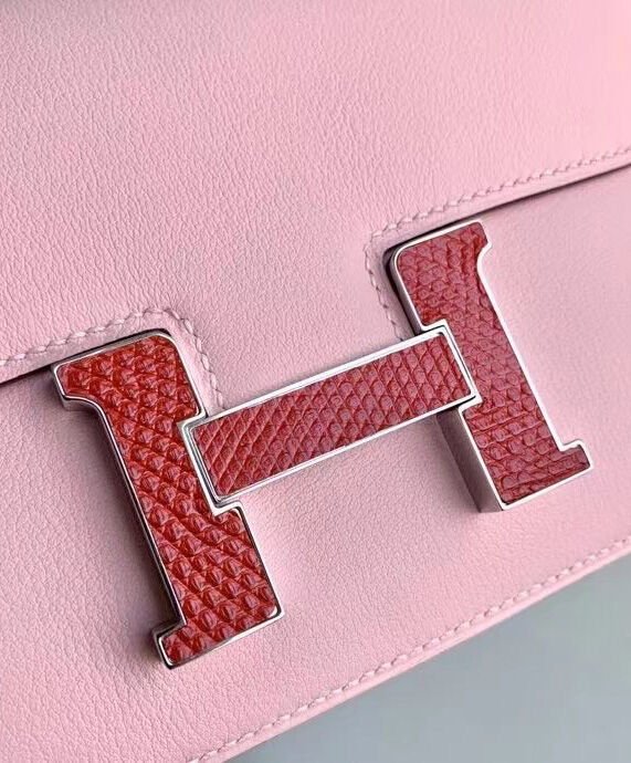 Hermes Constance 18 Mini Bag Swift Leather Lizard Buckle Pink