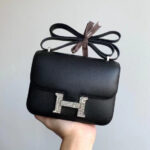 Hermes Constance 18 Mini Bag Epsom Leather Lizard Buckle Black