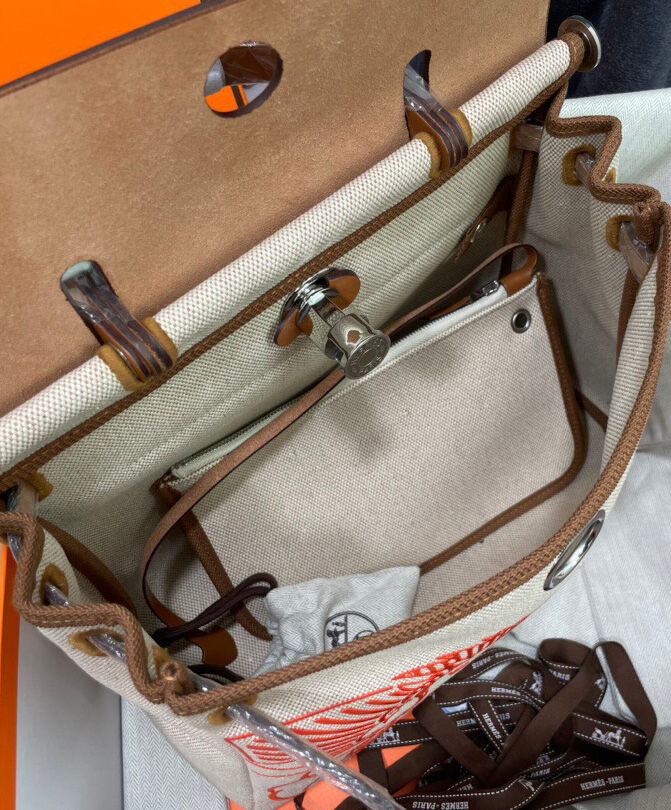 Hermes Herbag Zip Pegase Pop PM 31 Capucine Bag Coffee