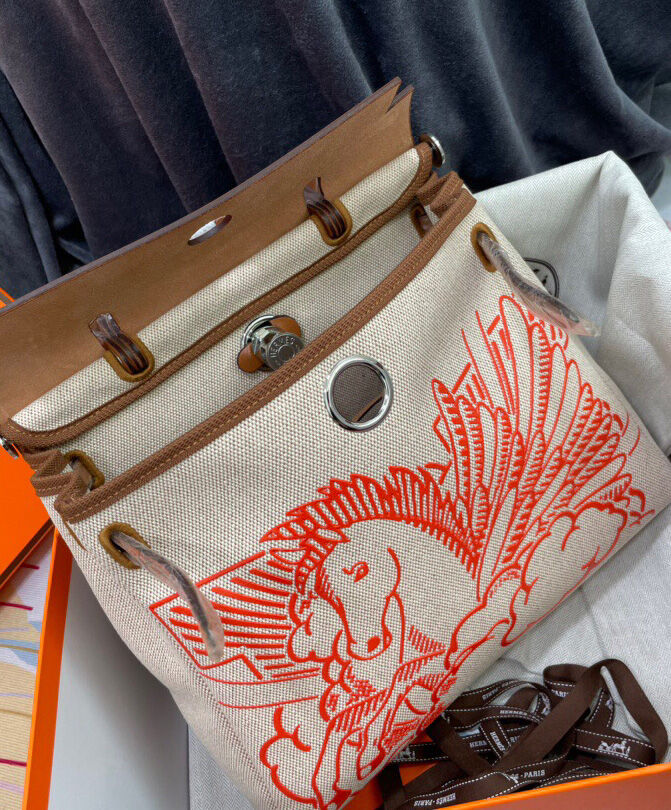 Hermes Herbag Zip Pegase Pop PM 31 Capucine Bag Coffee