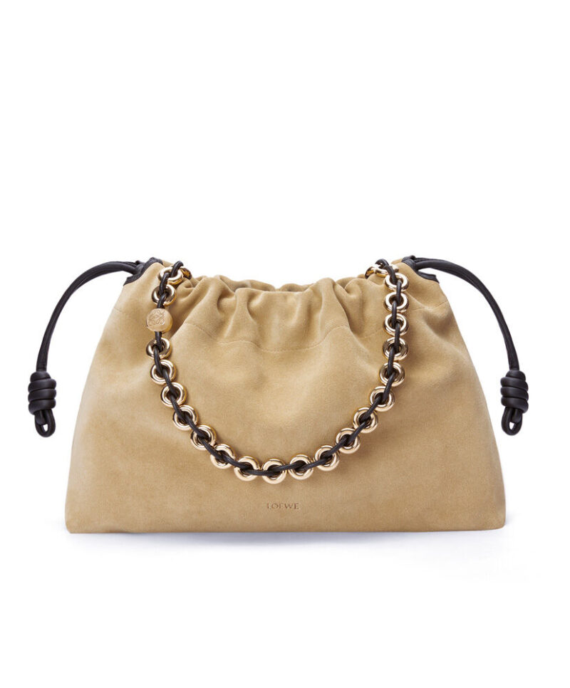 Loewe Large Flamenco Purse In Suede Calfskin Apricot