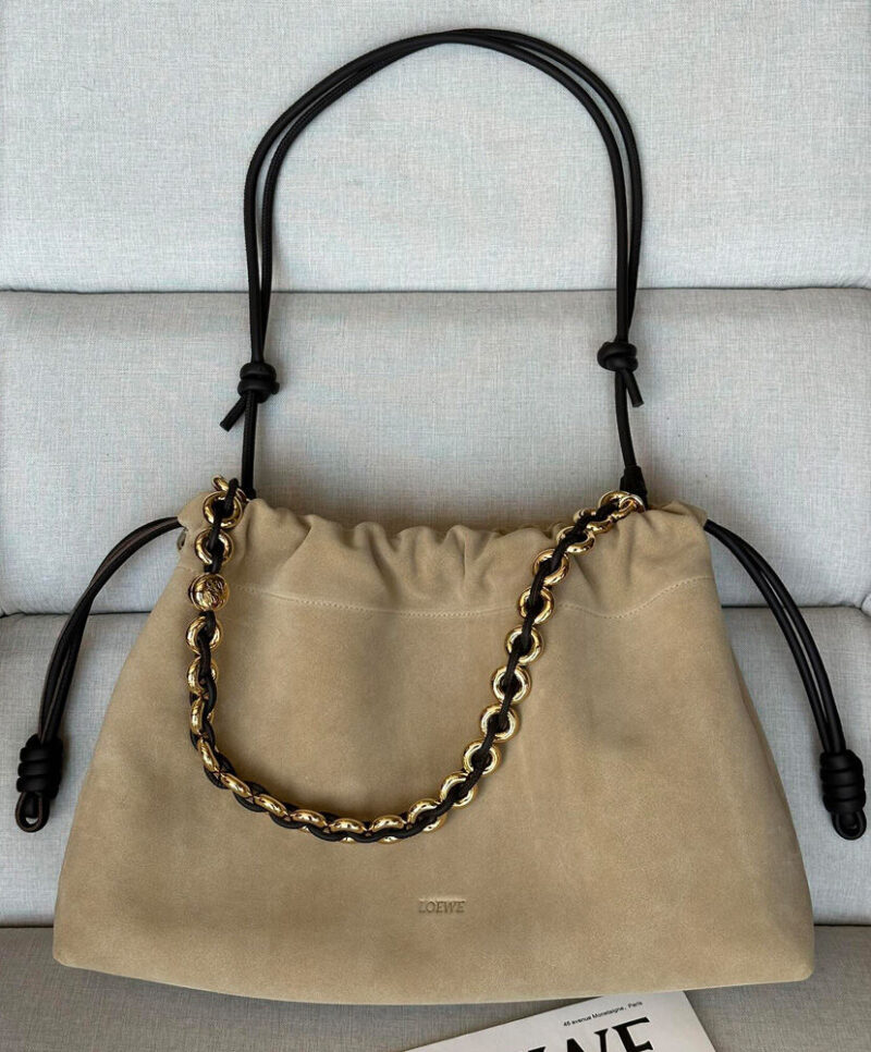 Loewe Large Flamenco Purse In Suede Calfskin Apricot