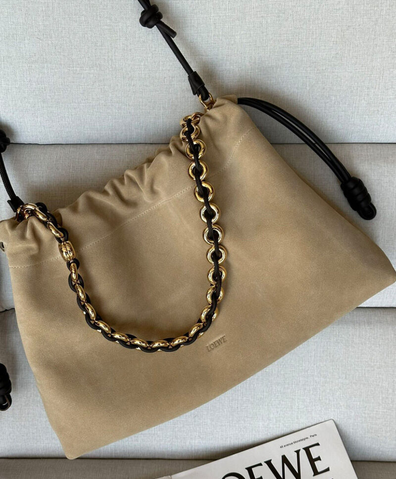 Loewe Large Flamenco Purse In Suede Calfskin Apricot