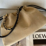 Loewe Large Flamenco Purse In Suede Calfskin Apricot