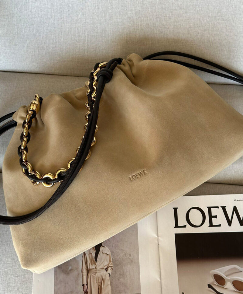 Loewe Large Flamenco Purse In Suede Calfskin Apricot